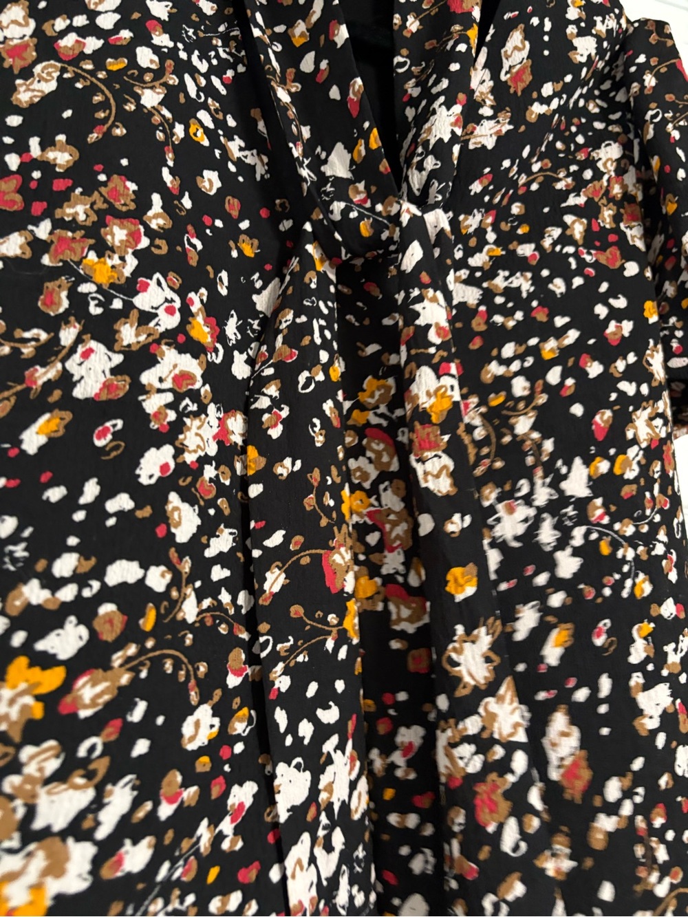 Black Floral Print Blouse with Mustard & Cream Accents